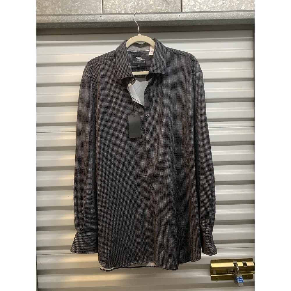 WRK Mens 4-Way Stretch LS Dress Shirt 18 Black Polka Dot WRB0SDC538-001 NWT